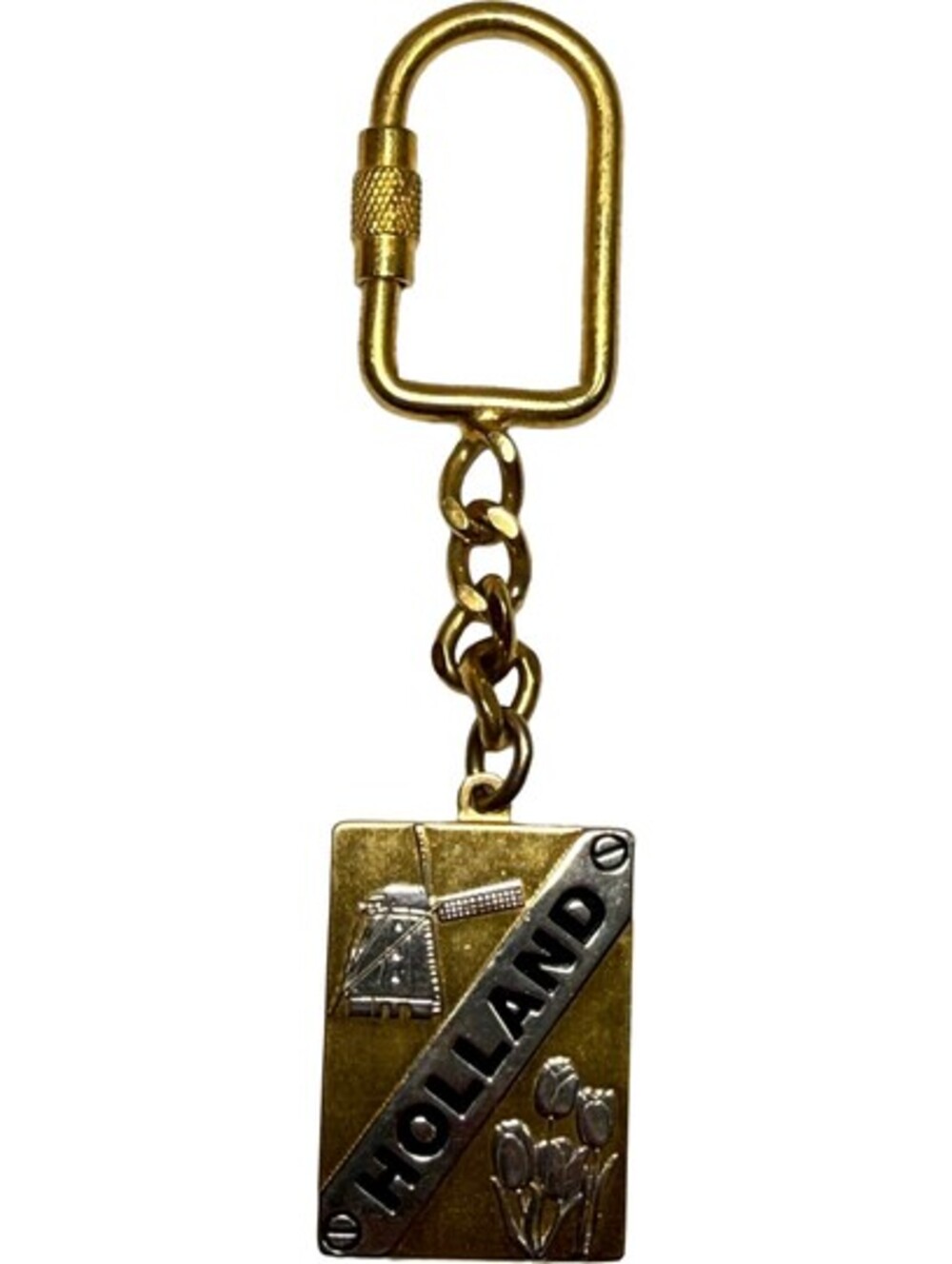 Vintage Holland Keychain Windmill & Daisies Agro-Holland Gold & Silver Fob Ring